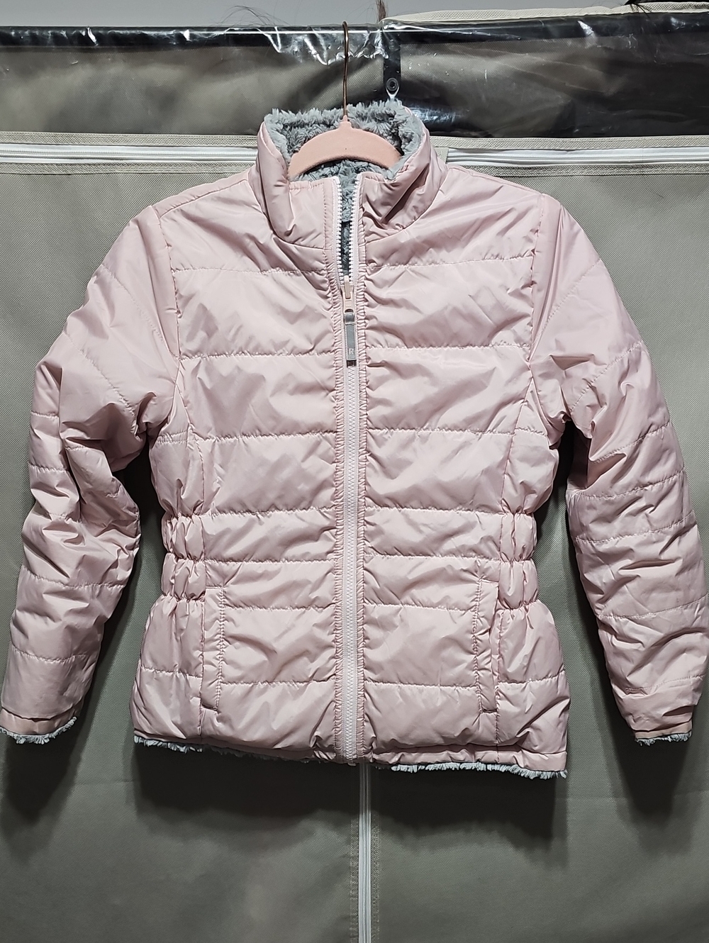 Girls' Light Pink Reversable Puffer Jacket